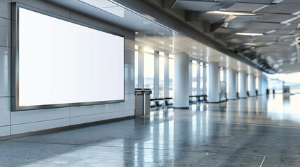Blank billboard at airport. White space for text in the airport. Mockup billboard in public traffic