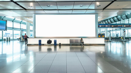 Blank billboard at airport. White space for text in the airport. Mockup billboard in public traffic