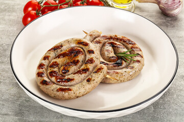 Grilled natural spiral meat sausage