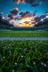 Wet Football Field at Night in a Stadium