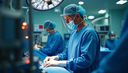 Male perfusionist operating heart lung machine in OR