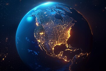Obraz premium Glowing cities and starfilled sky seen from space at night demonstrate the beauty of our planet and cosmos