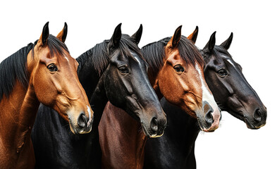 Brown and Black Horse Collection (Portrait, Standing) Isolated on White Background as Transparent PNG