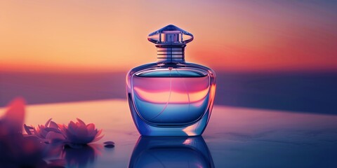 Obraz premium Elegant close-up mockup of a luxury fragrance bottle, stylish design with a gradient background. 