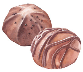 Watercolor chocolate candies on white