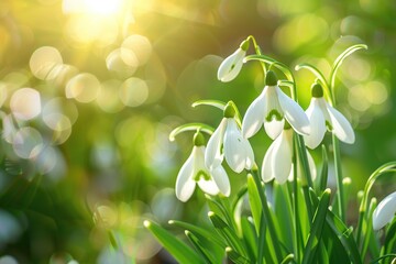 Blooming snowdrop flowers outdoors