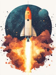 Naklejka premium Spacecraft Launch into Starry Night