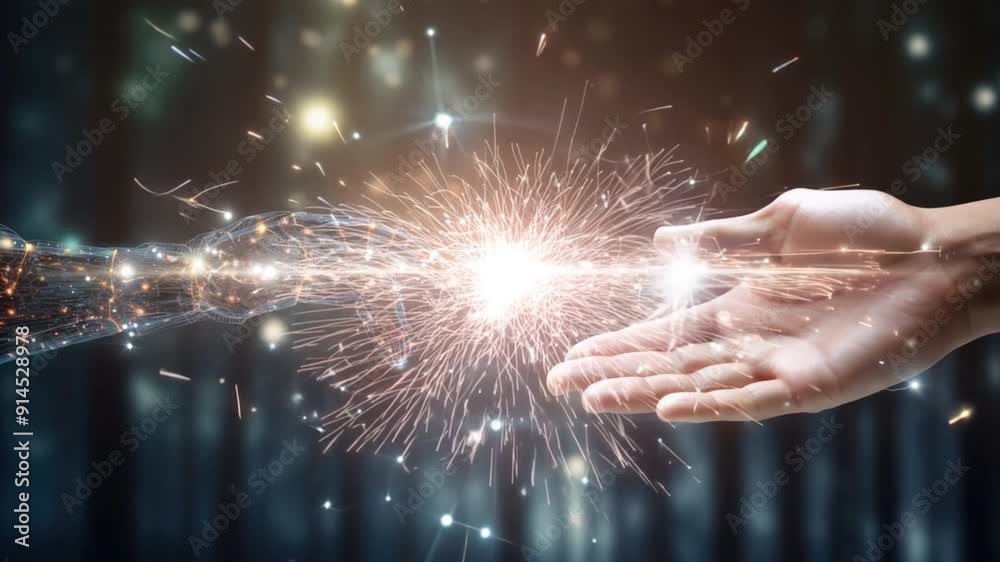 Leinwandbilder ai, robot and human hands touch big data of global network connection, future artificial intelligenc