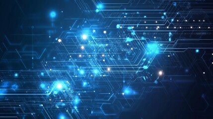 Naklejka premium Complex blue technological circuitry with glowing lights