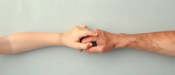 Fototapeta premium Closeup of a parent and child s hands touching