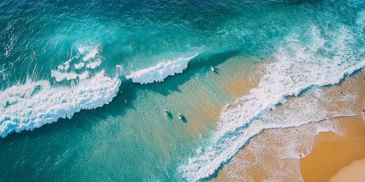 Drone Shot of Cronulla Beach Waves in Sydney, Australia - Summer Vacation Concept Generative AI