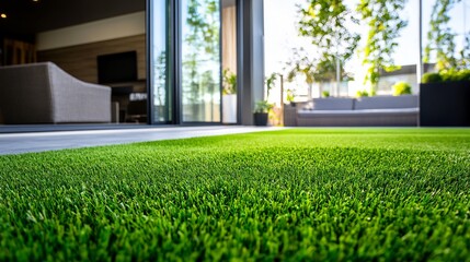 Indoor green space with artificial lawn and modern decor