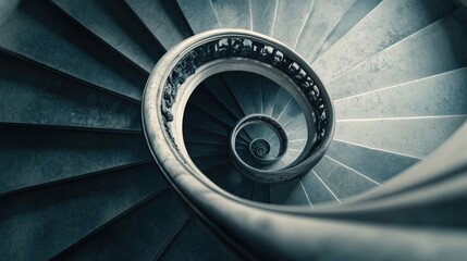 A vintage-inspired spiral staircase in black and white © Alexander Chaykin
