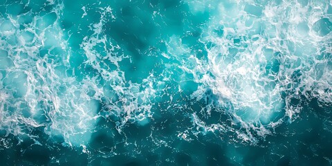 Obraz premium Aerial View of Turquoise Ocean Water with Splashes and Foam for Abstract Natural Background and Texture Generative AI
