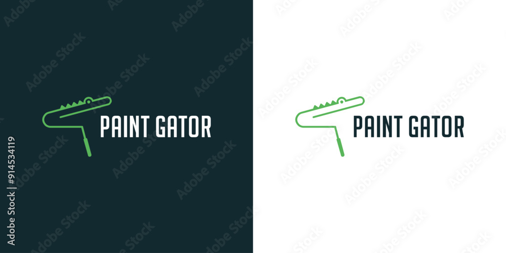 Wall mural Alligator Logo Design with Paint Roller Icon. Simple Vector Illustration.