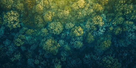 Fototapeta premium Serene Green Forest Landscape from Above at Sunset Generative AI