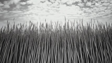 A field of tall grass with a cloudy sky in the background