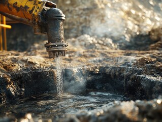 A close-up shot of a pipe emitting water, suitable for use in illustrations about plumbing, construction, or environmental topics