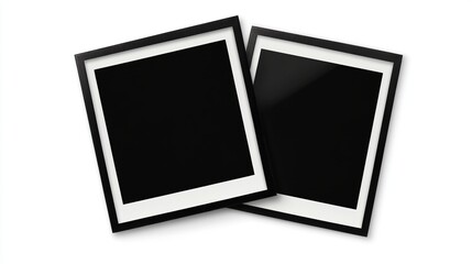 Two overlapping black square picture frames on white.