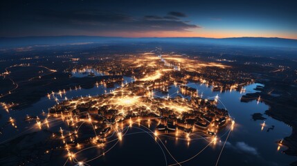 Obraz premium Stunning aerial views of illuminated cities at night.