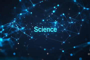 An abstract digital background banner featuring the word "Science" prominently in the center