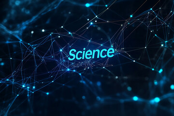 An abstract digital background banner featuring the word "Science" prominently in the center