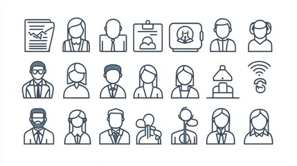 Fototapeta premium Color icons of business professionals and equipment.