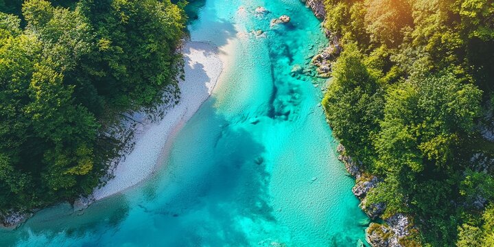 Soca River Valley Aerial View in Slovenia, Nature Landscape Generative AI