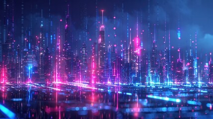 Obraz premium An abstract city skyline, composed of intersecting neon lines against a midnight backdrop
