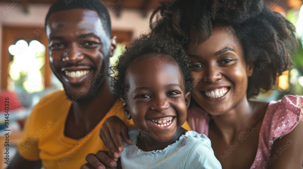 Wall mural black family smiling together at a celebration.