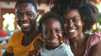 Fototapeta premium Black family smiling together at a celebration.