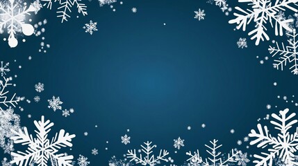Elegant snowflakes on blue gradient, festive atmosphere.