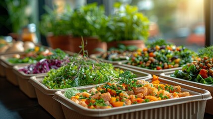 Obraz premium Colorful salad bowls with fresh ingredients - generative ai
