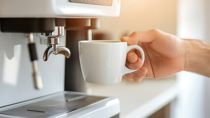 Barista Making Fresh Latte with Espresso Machine at Home