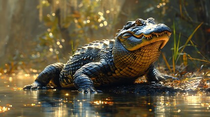 Striking portrayal of Chinese Alligator Alligator sinensis basking sunlit riverbank armored scale prehistoric appearance underscoring urgent need conservation effort save critically endangered