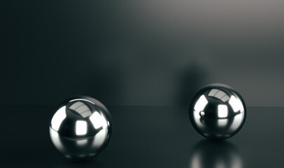 3d Metal Balls on Black Background with Reflectio and Shadow