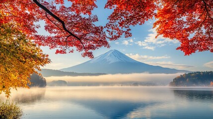 Breathtaking autumn view of a mountain lake with foliage