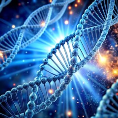 A computer generated image of a dna with a blue light