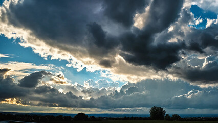 Stormy sky at sunset, widescreen 16:9, 300 dpi, with space for text