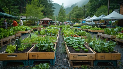 Vibrant community garden people tending their plot harvesting fresh vegetable sharing gardening tip fostering connection sustainable living practice,  community garden gardening fresh vegetable.