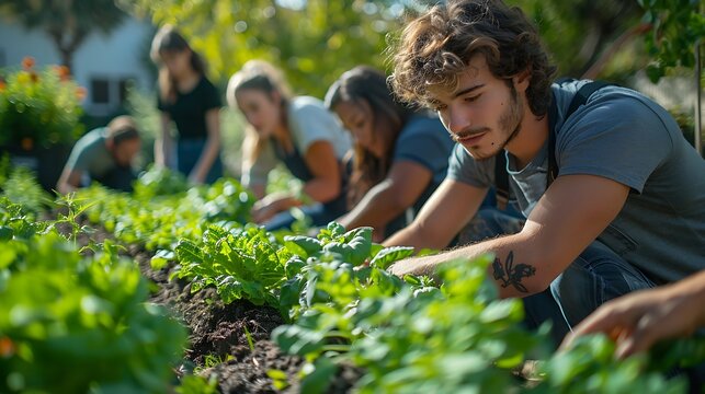 Vibrant community garden people tending their plot harvesting fresh vegetable sharing gardening tip fostering connection sustainable living practice 