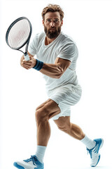 Dynamic Tennis Athlete Displays Impressive Form While Preparing for a Powerful Backhand Shot Outdoors at Sunset