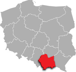 LESSER POLAND PROVINCE of POLAND 3d isometric map WITH ADMINISTRATIVE DIVISIONS