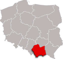 LESSER POLAND PROVINCE of POLAND 3d isometric map WITH ADMINISTRATIVE DIVISIONS