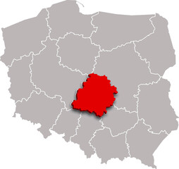 LODZ PROVINCE of POLAND 3d isometric map WITH ADMINISTRATIVE DIVISIONS