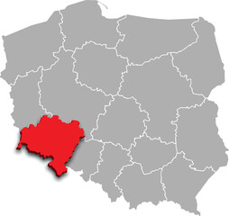 LOWER SILESIAN PROVINCE of POLAND 3d isometric map WITH ADMINISTRATIVE DIVISIONS