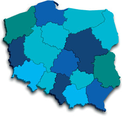 POLAND MAP WITH ADMINISTRATIVE DIVISIONS AND PROVINCES