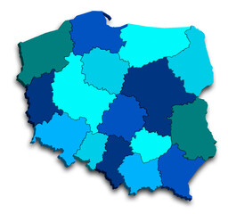 POLAND MAP WITH ADMINISTRATIVE DIVISIONS AND PROVINCES