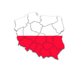 POLAND MAP WITH ADMINISTRATIVE DIVISIONS AND PROVINCES WITH FLAG