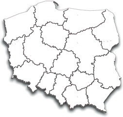 POLAND MAP WITH ADMINISTRATIVE DIVISIONS AND PROVINCES